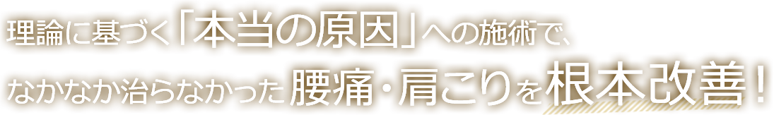理論に基づく「本当の原因」への施術で、なかなか治らなかった腰痛・肩こりを根本改善!